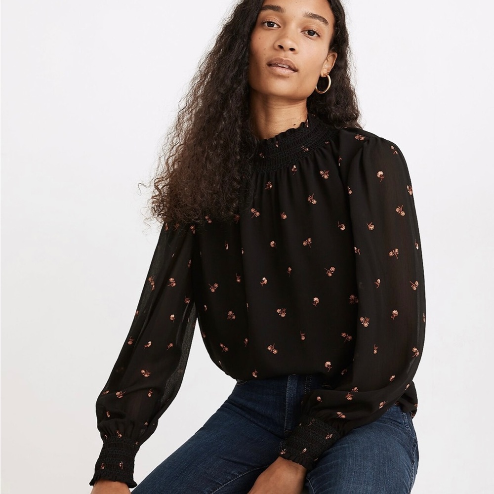 Madewell Georgette Smocked Mockneck Top in Amie Floral